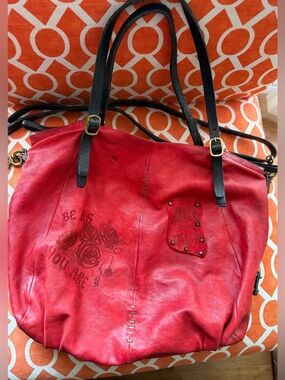 A.S.98 Special Edition BE AS YOU ARE Womens Red Leather Tote Bag